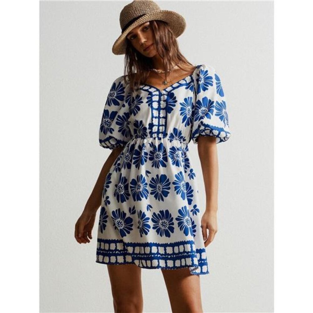 Floral Print Puff Sleeve Mini Dress